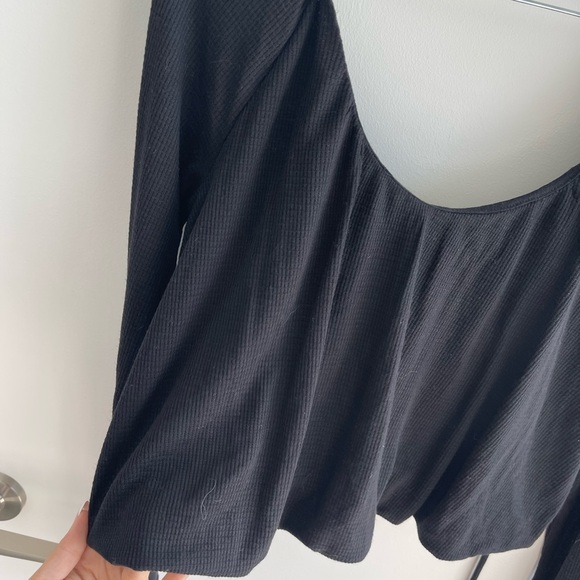 Free People Ribbed Black Long Sleeve Blouse - Picture 3 of 7